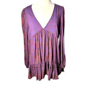 Free People | Women's Purple & Maroon V-Neck Tunic Babydoll Top Size Small